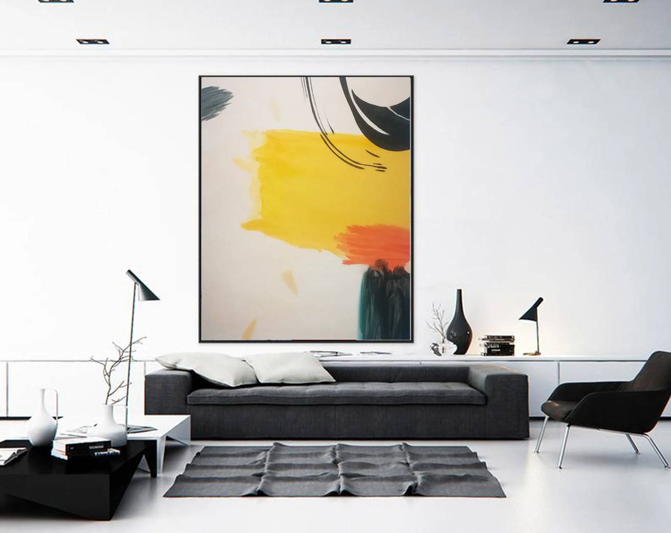 Minimal Yellow Abstract Canvas Wall Art HJM87 wall art